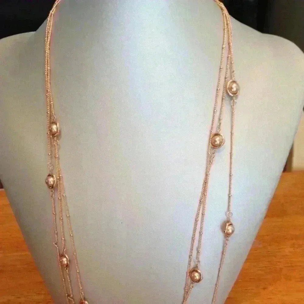 Three Strand Goldtone Faux Pear Station Neckace